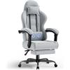 TRIUMPHKEY Sedia Gaming in tessuto, Sedia da Ufficio Ergonomica con poggiatesta, Sedie Gamer con cuscino per massaggio lombare, Poltrona Gamer con ruote, poggiapiedi, altezza regolabile,Grigio Chiaro