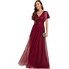 Ever-Pretty Abiti da Sera Eleganti da Donna con Paillettes Lunghe e Scollo a V Manica Corta Vestito da Cerimonia Donna Borgogna 40