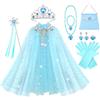 Vicloon Mantello da Principessa, 11 Pcs Mantello con Paillettes Lucide Principessa Costume, Bacchetta, Collana, Anello e Orecchini, Principessa Vestita per Feste, Giochi di Ruolo, Halloween (Blu)