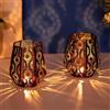 Romadedi Lanterne marocchine dorate, set di 2 lanterne decorative in metallo per candele a colonna, Natale, Ramadan, Halloween, giardino all'aperto