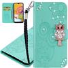 IMEIKONST Embossed Caso per Samsung A71 Owl Glitter Sparkly Shockproof Custodia a Libro in Pelle PU Portafoglio Flip Stand Card Slots Magnetic Protettiva Cover for Samsung Galaxy A71 Owl Green YK