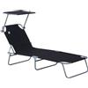 Outsunny Lettino Prendisole Reclinabile su 4 Livelli con Tettuccio, Sdraio Giardino in Tessuto Nero, Lettino da Esterno, 187x58x36cm | Aosom Italy