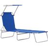 Outsunny Lettino Prendisole da Giardino, Sdraio Pieghevole e Regolabile con Tettuccio in Tessuto Blu, 187x58x36cm|Aosom
