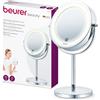 Beurer BS 55 Specchio Cosmetico Illuminato a LED con Ingrandimento 7X, Doppia Superficie Normale e Zoom, Sensore Touch con Luminosità Regolabile, Cromato, Funzionamento a Batteria