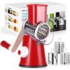 Diealles Shine Grattugia per Formaggio Rotante, Taglia Verdure Manuale Mandolina per Verdure con 3 Acciaio Inox Pale Tamburo per Cucina Verdure, Patate, Carote, insalate, Tritatutto (Rosso)