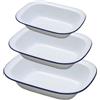 Generic Falcon - Pirofila smaltata in stile vintage shabby chic, bianco con bordo blu, set da 3 (oblunga, 22/24/26 cm)