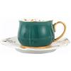 fanquare Set di Tazze e Piattini da Caffè Verdi, Set di Tazze da Tè in Porcellana a Fiori, Tazza da Caffè Vintage con Bordo Dorato