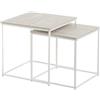 BAKAJI Set 2 Tavolini ad Incastro Stile Industrial per Soggiorno in Legno e Metallo, Tavoli da Caffè, Salotto, Sistema di Chiusura Salvaspazio, Tavoli Impilabili Design Industriale (Bianco)