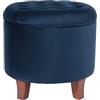 HomePop Kinfine Velvet Tufted Round, Contenitore con Coperchio Rimovibile, Vari Stili, Tessuto, Navy, 19 x 18