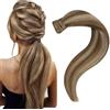 Easyouth Wrap Ponytail Capelli Umani Lisci Coda di Cavallo dei Veri Capelli Colore Marrone Scuro con Biondo capelli veri umani Coda Capelli Extension Naturali 80g 40 cm #4P27