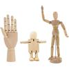 LZYKJGS Manichino di design, 3 pezzi, figure di legno, decorazione per bambole, manichino in legno con supporto, disegno con giunture, per dipingere, regalo di compleanno