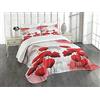 ABAKUHAUS Fiore di papavero Set Copriletto Trapuntato, Fioritura campo rurale, Decorativo, 3 Pezzi con 2 Federe Cuscini, 220 x 220 cm, Cocco rosso-grigio