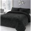Lizzie Jacobs, Set copripiumino Cuddles in pile a pelo lungo, double-face, morbido, soffice, raffinato, caldo, comodo, confortevole, coccoloso (matrimoniale, nero)
