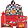 Disney Set di zaini Cars da 4 pezzi | Saetta McQueen Zaino Astuccio Bottiglia d'acqua e Borsa per il pranzo | Zaini per bambini per la scuola e le avventure | Merchandising ufficiale delle auto