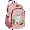 PERLETTI Zaino Trolley Bambina Ecologico con Coniglietto - Trolley Bambini Rosa Cartella Materiale Riciclato Riflettente - Zainetto Scuola Materna Asilo con Rotelle Removibili - 36x25x15cm (Coniglio)