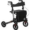 HOMCOM Deambulatore per Anziani Pieghevole ad Altezza Regolabile, Rollator Deambulatore con Seduta, 4 Ruote, Freni Doppie e Borsa Portaoggetti, Girello per Anziani e Disabili in Alluminio, Nero