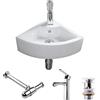 CROSS ZEBRA Lavelli angolari a parete Ciotola con sifone per rifiuti Lavabo in ceramica fatto a mano Bianco lucido Design semplice Facile da installare e pulire per bagno Guardaroba Wc WC