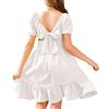Arshiner Abito da Ragazza Tie Back Manica Corta Vestito Estivo Bambini Tinta Unita A Linea Casual Volant Elegante Principessa Abito Bianco 150 cm