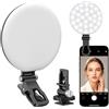 Anautin Luce ad anello a 60 LED, luce ricaricabile per selfie con clip anteriore e posteriore, luce portatile per telefono 2500-6500K, 3 modalità di illuminazione regolabile per iPhone, iPad, tablet,