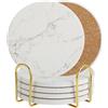 Lrocotanc Sottobicchieri Con Supporto - Set Di 6 Sottobicchieri Ceramica - Absorbants Coasters Fondo Antiscivolo - Assorbimento Rapido Dell'Acqua - Motivo Marmo