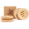 wokelai Portasapone in bambù per sapone da bar in doccia, 4 pezzi, supporto rotondo in legno autodrenante per shampoo, balsamo, custodia da viaggio per bagno, lavello da cucina, vasca da bagno, spugne per