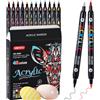 Nezyo 48 Colori 24 Pezzi Pennarelli Acrilici a Doppia Punta Pennarelli Acrilici a Due Colori a Doppia Estremità Pennarello Vernice Acrilico per Pietra Tela Ceramica Superfici Roccia Pittura DIY