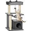 PawHut Albero Tiragraffi per Gatti Adulti, Graffiatoio Castello per Gatti con in Corda Sisal, Casetta, Cuscino e Amaca, 2 Palline, Rivestimento in Peluche e Feltro, Altezza 90cm, Grigio