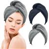 Yagaspantery 2 Pezzi Asciugamano Turbante, Asciugamani per Capelli Microfibra con bottoni, Super Assorbente e Asciugatura Rapida ((Grigio e Blu Marino)