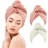Yagaspantery 2 Pezzi Asciugamano Turbante, Asciugamani per Capelli Microfibra con bottoni, Super Assorbente e Asciugatura Rapida ((Bianco e Rosa Chiaro)