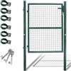 Fiqops Cancello da giardino, 125 x 100 cm, verde, in acciaio zincato, con maniglia e 3 chiavi, resistente alle intemperie, robusto e durevole