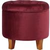 HomePop Kinfine Velvet Tufted Round, Contenitore con Coperchio Rimovibile, Vari Stili, Tessuto, Burgundy, 19 x 18