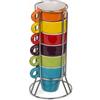 MIJOMA Set di 6 tazze da caffè colorate con supporto cromato, salvaspazio, impilabili, 60 ml, lavabili in lavastoviglie per la casa moderna