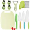 FL HUA Set di 11 coltelli da cucina, coltelli da taglio in plastica, frutta e verdura, coltello per imparare a tagliare con contenitori per il pane, tagliapatate, taglierine ondulate Montessori