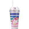Forreen 450ML Bicchieri Plastica Bambini Rigida Lavabili Bicchieri con Cannuccia e Coperchio Riutilizzabile Unicorno Carino Tazza in Plastica per Bevande Fredde o Calde