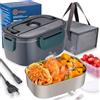 Nifogo Scaldavivande Elettrico 80W Lunch Box Elettrica 3 in 1 Contenitore Portavivande 1,5L l'ufficio, casa, Auto, Camion 12V 24V e 230V con Grigio Borsa isolante e Set di Posate(Blu)
