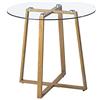H.J WeDoo Tavolo da Pranzo in Vetro, Tavolo Cucina Rotondo Stile Nordico, Moderne Gambe in Acciaio Stilizzato con Stampa Legno, 80 x 75 cm