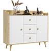 HOMCOM Credenza Soggiorno in Legno con 3 Cassetti e 2 Armadietti a 2 Livelli, Mobile Soggiorno Moderno e Multiuso per Cucina, Sala da Pranzo e Salotto, 90x32x80 cm, Bianco e Color Legno
