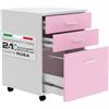 BAKAJI Cassettiera Mobile Scrivania Mobiletto Porta Stampante in Legno MDF con 3 Cassetti e 4 Ruote Girevoli Design Moderno Arredamento Casa Ufficio Dimensione 46,5 x 45 x 64 cm (Rosa)