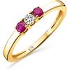 OROVI Anello Trilogy con Diamante Naturale centrale e due Rubini Naturali laterali. Anello di fidanzamento in Oro Giallo lucido ipoallergenico 9Kt/375.