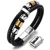 HALUKAKAH Kids ● Honour Junior ● Boy's Genuine Leather Bracelet 6-12 Y/O. with Titanium Beads Silver & Golden Magentic Clasp 7-8/18-19.5cm with Free Giftbox
