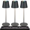 BRILONER - Set di 3 lampade da tavolo LED RGBW senza fili IP44 con stazione di ricarica, dimmerabile, lampada da comodino, lampada da tavolo ricaricabile, ristorante, 36x12 cm, antracite