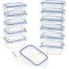 AKTIVE 42 Confezione ermetici in Vetro, Adatti per microonde, Chiusura, coperchi rettangolari, Trasparenti, Contenitore per Alimenti, 330 ml x 12 Un, 15 x 10.5 x 5 cm (330 ml), unità