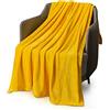 KEPLIN Coperta in flanella grande, 130 x 150 cm, in microfibra morbida, calda e leggera, per copripiumino, perfetta per regali per adulti o bambini (senape, singolo)