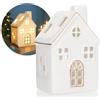 com-four Casa luminosa a LED in porcellana con funzionamento a batteria, luce bianca lucida, decorazione invernale e natalizia (casa - 13 cm)