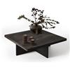 La Asturianita - Tavolino quadrato in legno leggero di Paulownia - 75 x 75 x 27 cm - Design rustico marrone scuro effetto bruciato e verniciato - Tavolo basso leggero per soggiorno