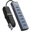 ABFCRTTW 7 Porte Hub USB 3.0 con 180cm Cavo per Desktop, Alluminio Hub USB Multipresa USB Sdoppiatore con USB 3.0 5Gbps, 5V 3A USB-C Alimentato per PC, Laptop, MacBook, U-Disk, Mouse, Tastiera