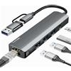 Vecbmn Adattatore USB C Ethernet,Hub USB 3.0 U-S-B-C Ethernet 5 in 2,U-S-B 3.0 a RJ45 Gigabit LAN Adattatore E-thernet US-B C,U-SB-C E-thernet con 3 porte U-SB 3.0 e USB di tipo C per Windows XP/MAC/Linux