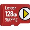 Lexar Play Scheda Micro SD 128GB, microSDXC UHS-I, fino a 205 MB/s lettura, 140 MB/s scrittura, C10, U3, V30, A2, video 4K, scheda ad alta velocità per Switch/dispositivi di giocoportatili/smartphone