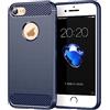 owlhold Cover per iPhone SE 3/2 (2022/2020) iPhone 8/7, Custodia Spazzolata e Fibra di Carbonio Morbido Silicone TPU Slim Fit Case, Antiurto, Antigraffio, Antiscivolo, Protezione Grado Militare, Blu