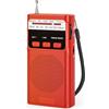 Padwa Lifestyle Piccole Radio AM/FM, Mini Radio con Funzione MP3 e Presa per Cuffie, Radio Portatili con Batteria Ricaricabile Integrata, Radio con Clip, Cordino e Funzione Luce.（Rosso）